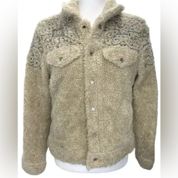 LUCKY BRAND TOMBOY TRUCKER Boho Sherpa Jacket Women Large - Picture 6 of 6